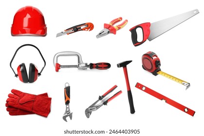 Different construction tools isolated on white, set