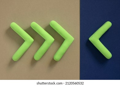 Different course of arrows symbol. Pointers set in opposite directions. Concept of objection, opposition, different opinion. Metaphor of conflict in the group, disagreement or obstacle. - Shutterstock ID 2120560532