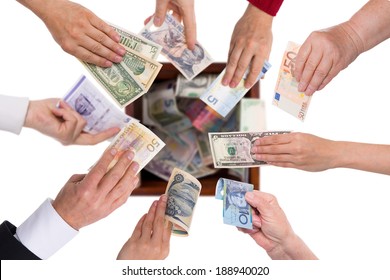 different currencies concept crowdfunding or global financing