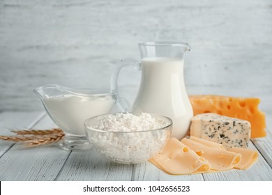 Different Dairy Products On Table