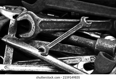 Different Dirty Old Hand Tools Close-up