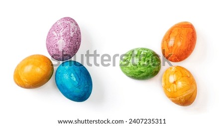 Different eggs on white background