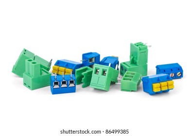 Different Electrical Connector Blocks Isolated On The White Background