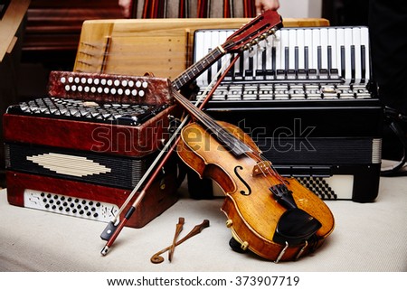 Different ethnic music instruments. Save culture. Ethnic world.
National instruments. 