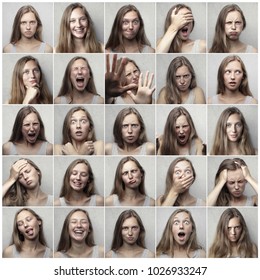 Different expressions on a girl's face - Shutterstock ID 1026933247