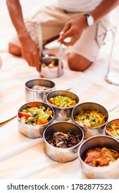 Different Food Served For Luxury Beach Picnic