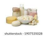 Different fresh dairy products isolated on white background