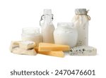 Different fresh dairy products isolated on white