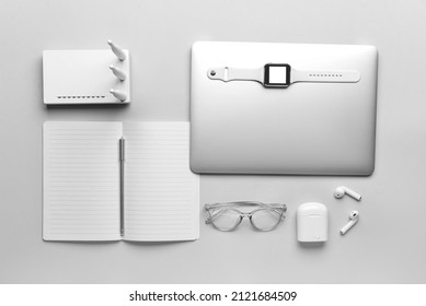 Different gadgets on light background