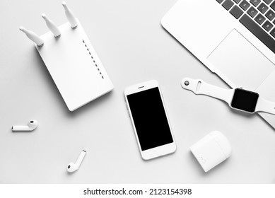 Different gadgets on light background