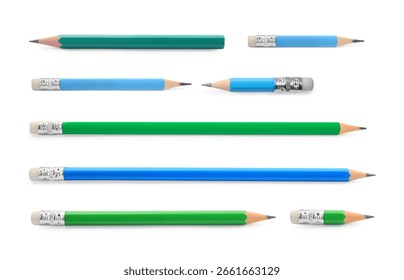 Different graphite pencils isolated on white, set