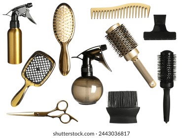 Different hairdresser tools isolated on white, set - Powered by Shutterstock