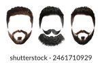 Different hairstyles with beards and mustaches isolated on white, set