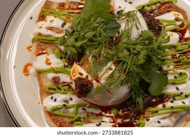 Different herbinfused bread options, Assorted flatbread recipes featuring herbs and sesame seed toppings, Selection of bread and flatbread recipes enhanced with herbs and sesame seeds as toppings