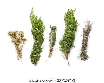 Different Herbs For Aura Cleansing On White Background