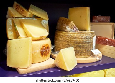 Different Kinds Of Cheese Are On Display