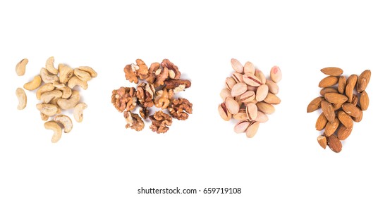 Different Kinds Of Nuts. Top View