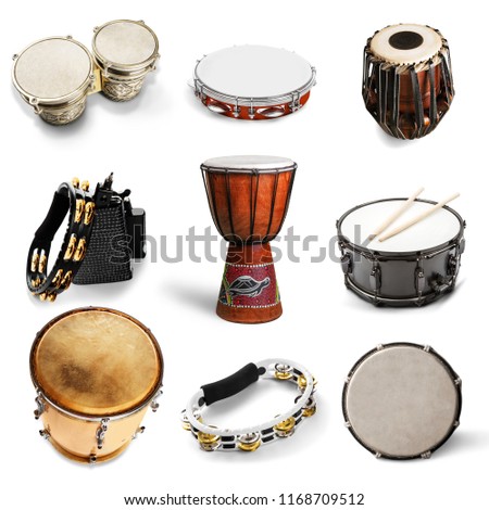 Different kinds of percussion instruments