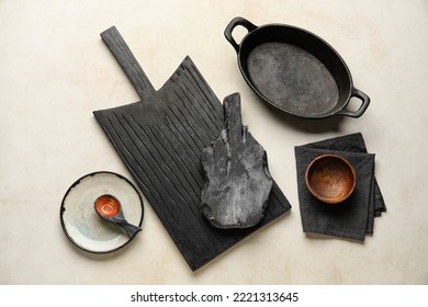 Different Kitchen Supplies On White Background