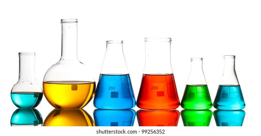 Different Laboratory Glassware Color Liquid Reflection Stock Photo ...