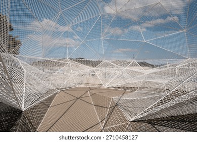 A different landscape revealed through triangular geometry — a wireframe mesh transforming ordinary scenery into a futuristic vision.