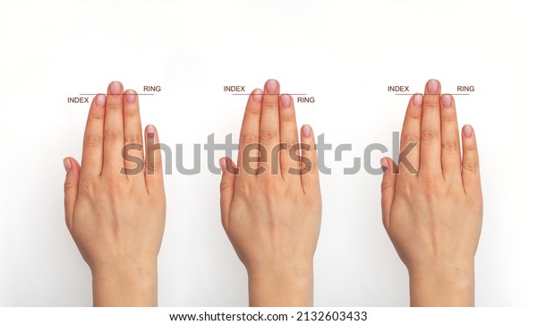 Different length of\
finger, index and\
ring