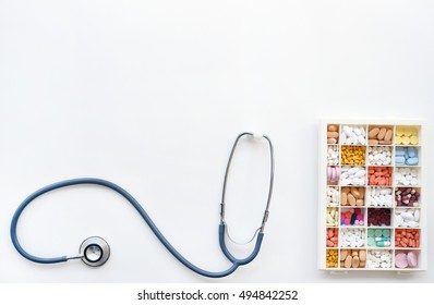 different medication with stethoscope for background