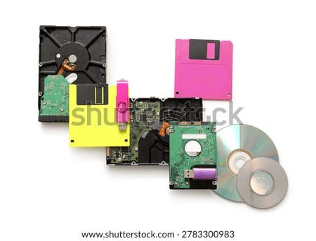 Different memory storage devices on white background