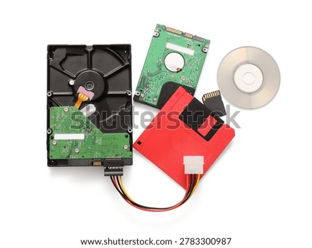 Different memory storage devices on white background
