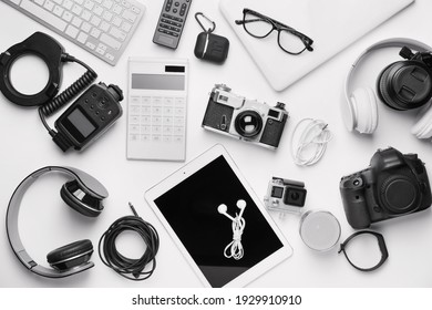 Different modern devices white background