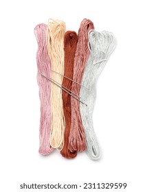 Different mouline threads isolated on white background