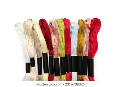 Different mouline threads isolated on white background