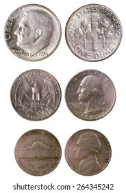Different Old American Coins Isolated On White Background