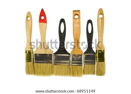 Different painting brushes on a white background
