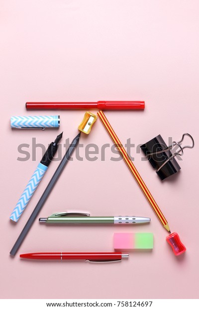 Different Pens Pencils Holder Eraser Office Stock Photo Edit Now