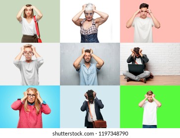different people collection looking stressed and frustrated, expressing dismay and disbelief. - Shutterstock ID 1197348790