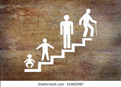 Different phases of human development. Abstract conceptual image. with scrapbooking on wooden backgroundjpg