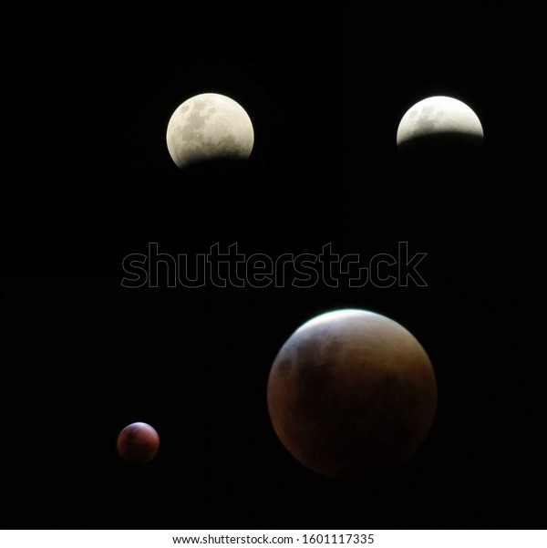 \
different phases of the\
moon in one photo