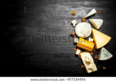 Similar – Assortment of cheeses and wine on wooden table