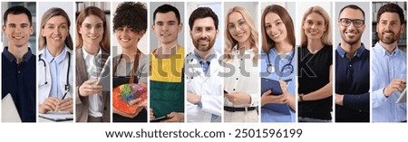 Different professions collage, photos of various people