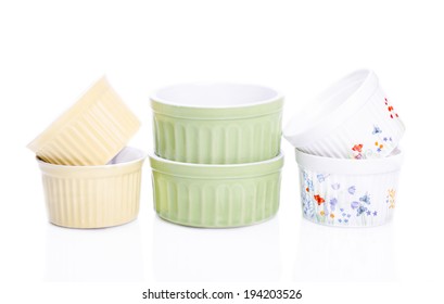 Different Ramekin Bowls Isolated On White