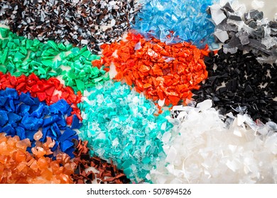 Different Regrind Polymers After Milled In A Shredder For Recycling Process