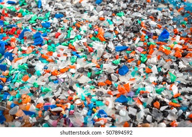 Different Regrind Polymers After Milled In A Shredder For Recycling Process