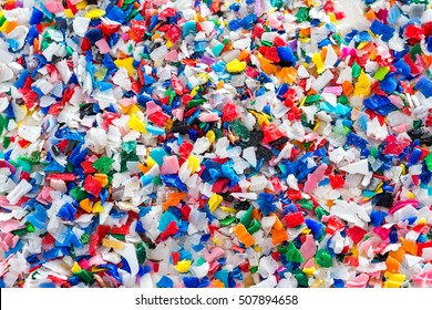 Different Regrind Polymers After Milled In A Shredder For Recycling Process