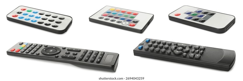 Different remote controls isolated on white, set