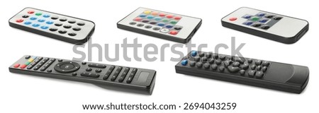Different remote controls isolated on white, set