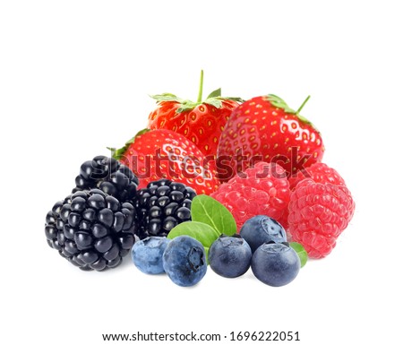 Different ripe tasty berries on white background