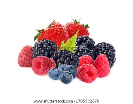 Different ripe tasty berries on white background