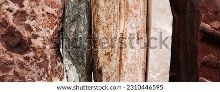 Different rock backgrounds, stone texture, abstract, rough and textured surface from different stones. Banner. Copy space. 