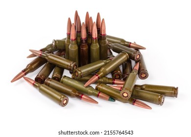 Different Service Rifle Cartridges Caliber 5.45×39mm On A White Background
